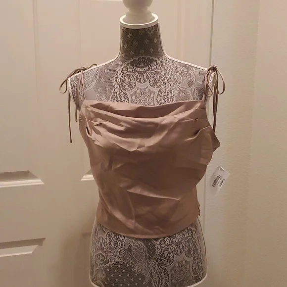 Fore Womens Beige Satin Tie Strap Party Cami Top NWT sz L - Picture 3 of 9